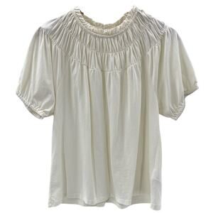 J. Crew 100% Cotton Ruched Ruffled Neckline Soft Flowy Short Sleeve Shirt Size M